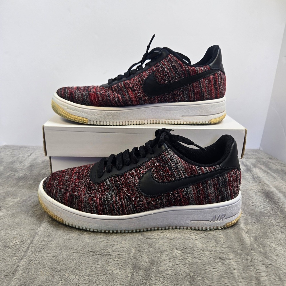 Nike Air Force 1 Flyknit 2.0 Mens University Red Black CI0051-600 Sneakers Sz 9
